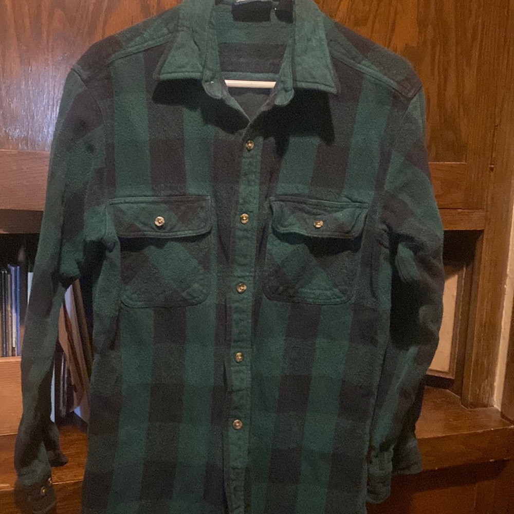 Vintage Sandspoint green & black plaid flannel shirt sz L